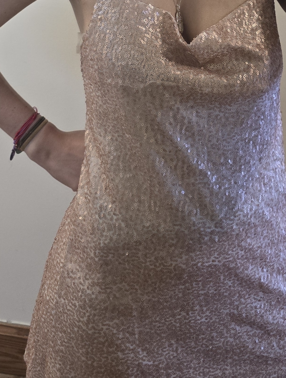 American Eagle Outfitters Blush Pink Sequin Cowl-Neck Mini Dress